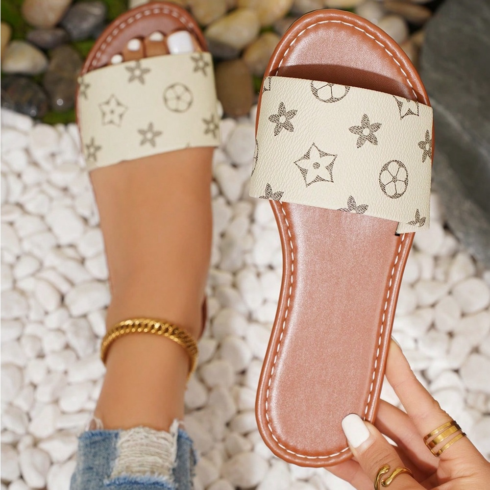 Stylish Cream Slide Sandals